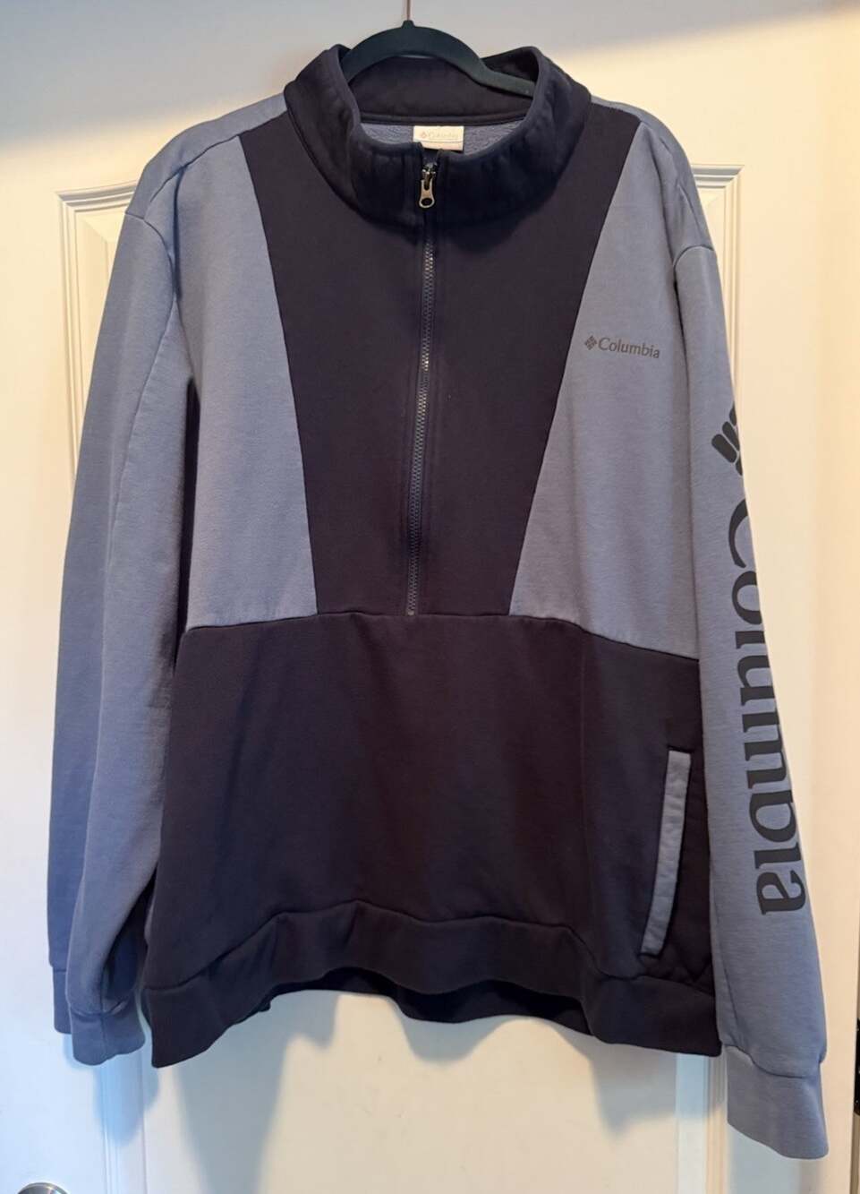 Columbia Sportswear Fleece Pullover 3X Blue Navy Colorblock 1/4 Zip Logo